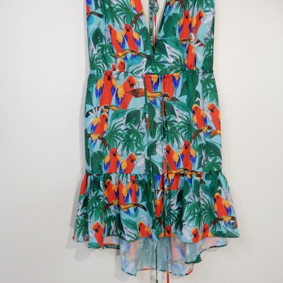 MILLY Cabana Frankie Parrot V Neck Mini Swim Cover Up DRESS Size L NEW $395 - Picture 11 of 13